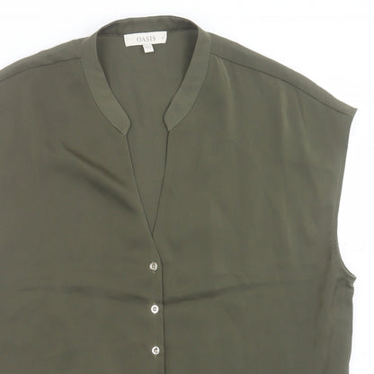Oasis Womens Green Polyester Basic Button-Up Size 16 V-Neck - Tie At Front