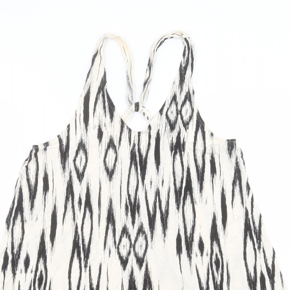 H&M Womens Beige Geometric Viscose A-Line Size M V-Neck Pullover