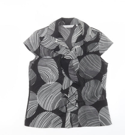 Per Se Womens Black Geometric Polyester Basic T-Shirt Size 12 V-Neck