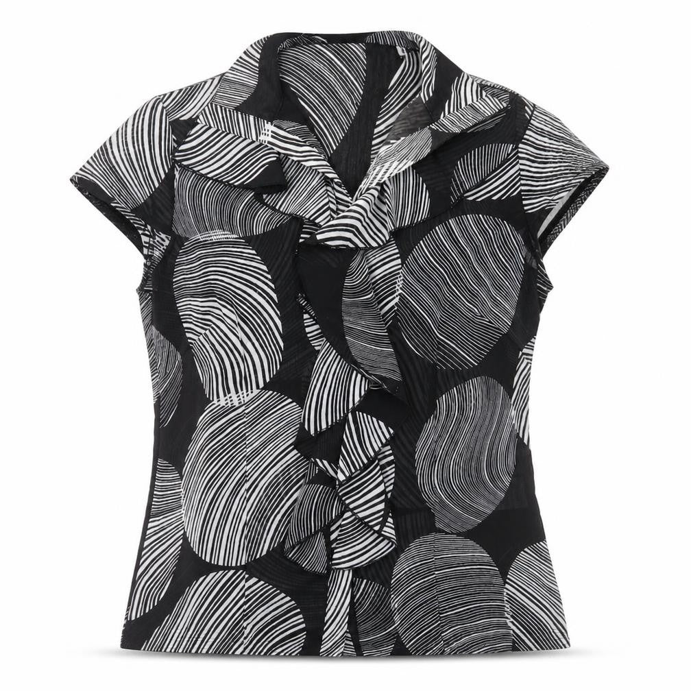 Per Se Womens Black Geometric Polyester Basic T-Shirt Size 12 V-Neck