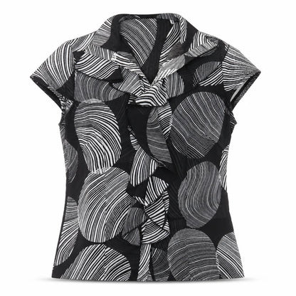 Per Se Womens Black Geometric Polyester Basic T-Shirt Size 12 V-Neck