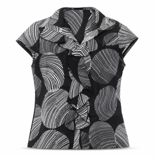 Per Se Womens Black Geometric Polyester Basic T-Shirt Size 12 V-Neck