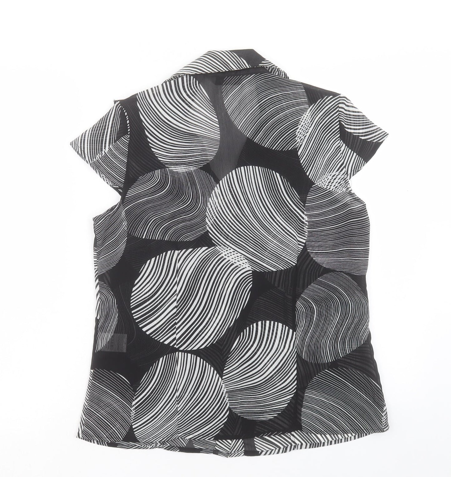 Per Se Womens Black Geometric Polyester Basic T-Shirt Size 12 V-Neck