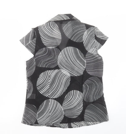 Per Se Womens Black Geometric Polyester Basic T-Shirt Size 12 V-Neck