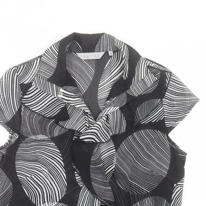 Per Se Womens Black Geometric Polyester Basic T-Shirt Size 12 V-Neck