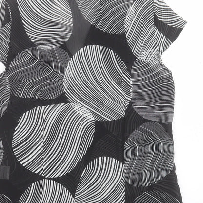 Per Se Womens Black Geometric Polyester Basic T-Shirt Size 12 V-Neck