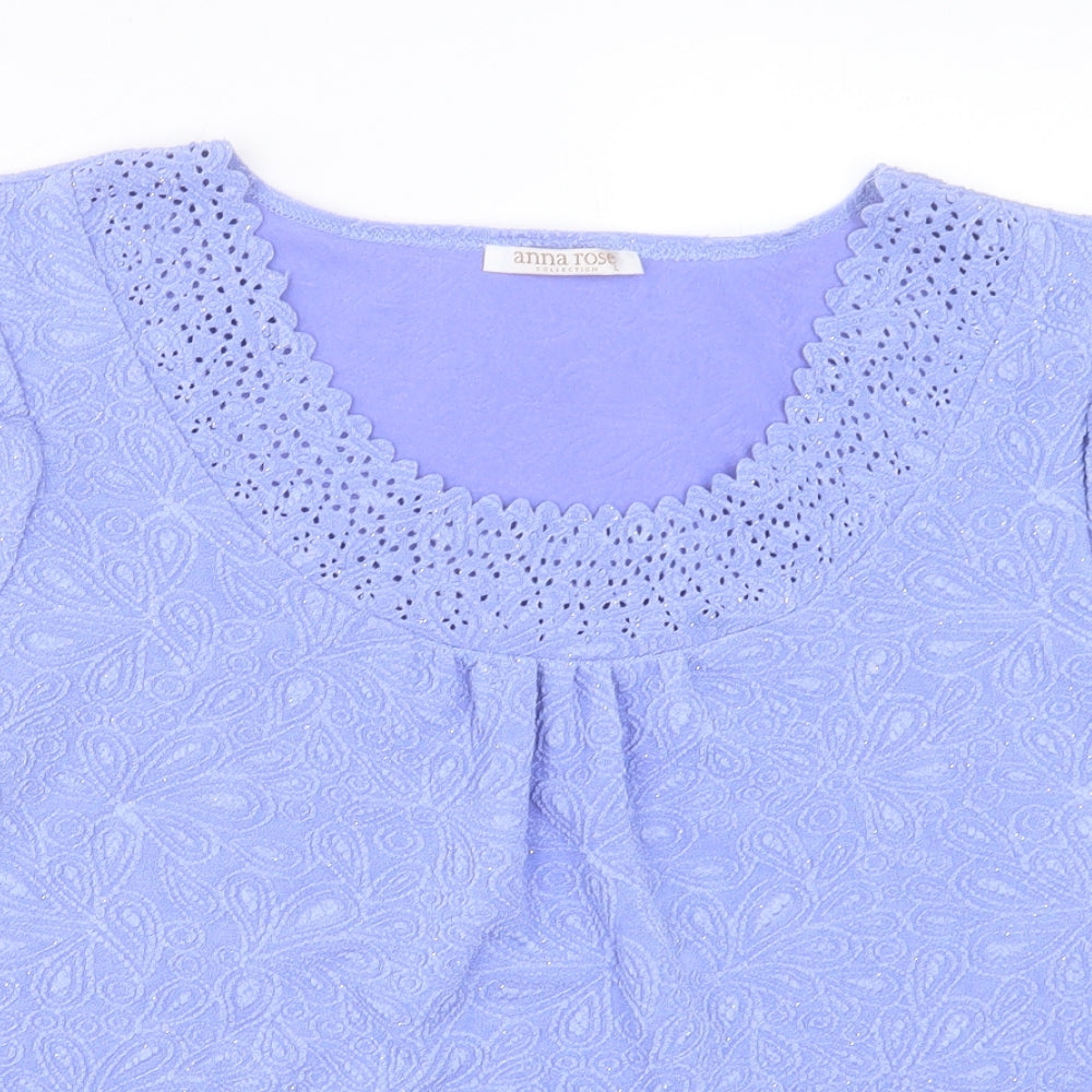 anna Rose Womens Purple Polyester Basic T-Shirt Size L Scoop Neck