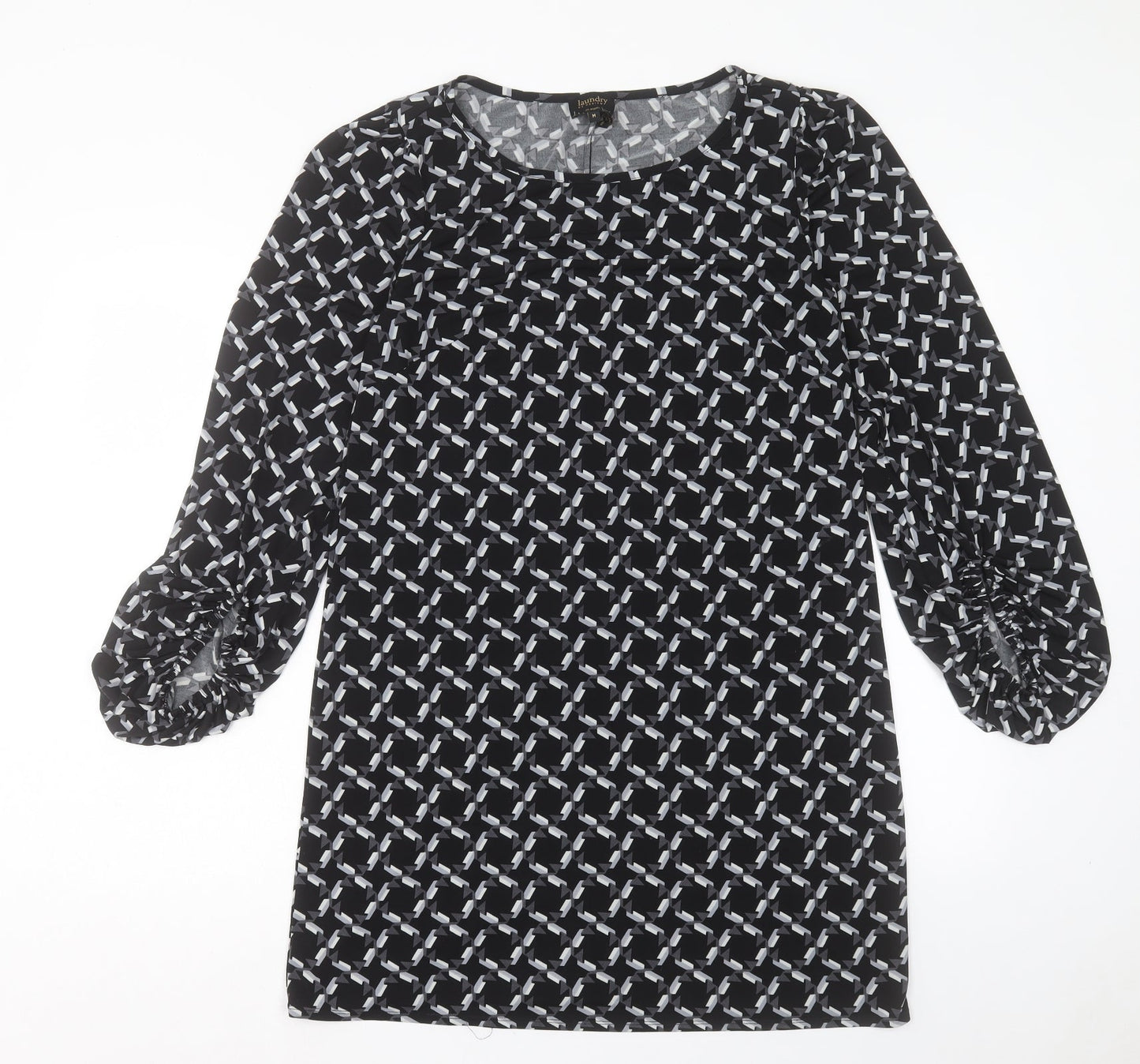 Laundry Womens Black Geometric Polyester A-Line Size M Boat Neck Pullover