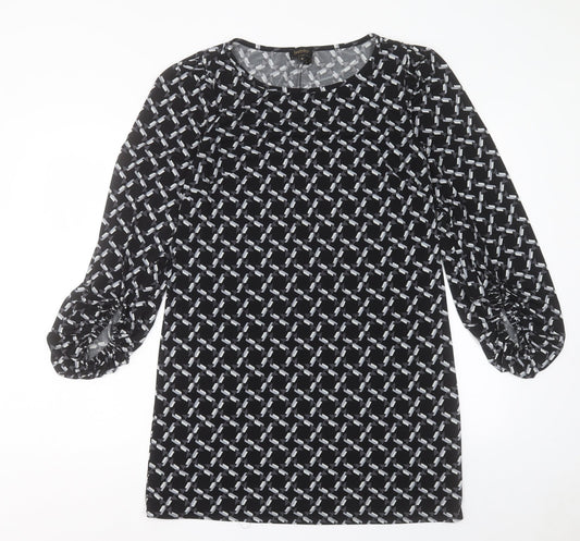 Laundry Womens Black Geometric Polyester A-Line Size M Boat Neck Pullover
