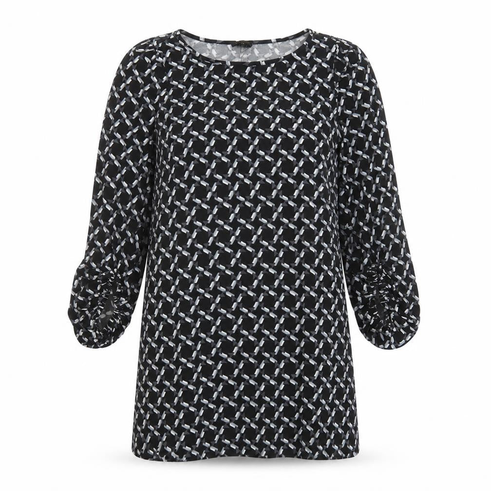 Laundry Womens Black Geometric Polyester A-Line Size M Boat Neck Pullover
