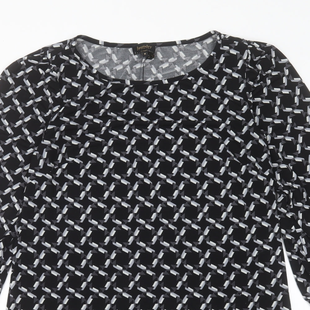 Laundry Womens Black Geometric Polyester A-Line Size M Boat Neck Pullover