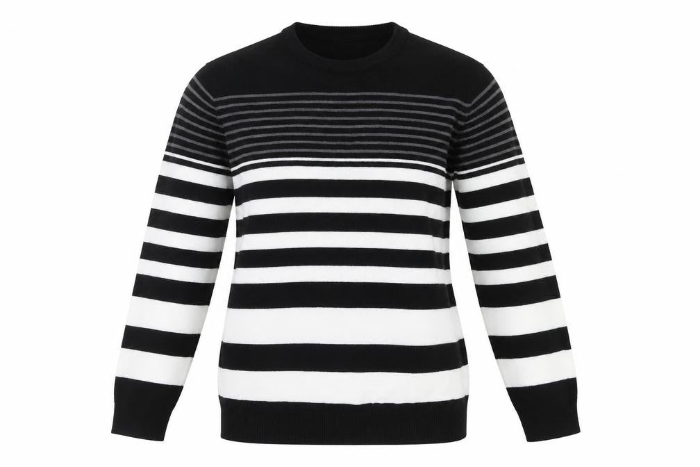 Primark Womens Black Round Neck Striped Acrylic Pullover Jumper Size S