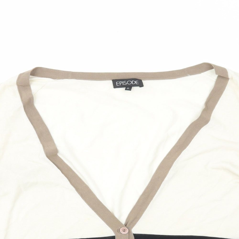 Episode Womens Brown V-Neck Striped 100% Cotton Cardigan Jumper Size L