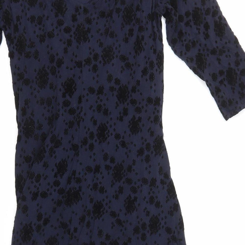 Preworn Womens Black Geometric Polyester Bodycon Size 10 Scoop Neck Zip