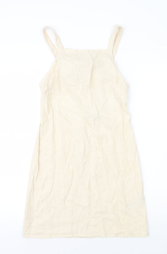 ASOS Womens Ivory Linen Mini Size 6 Square Neck Zip