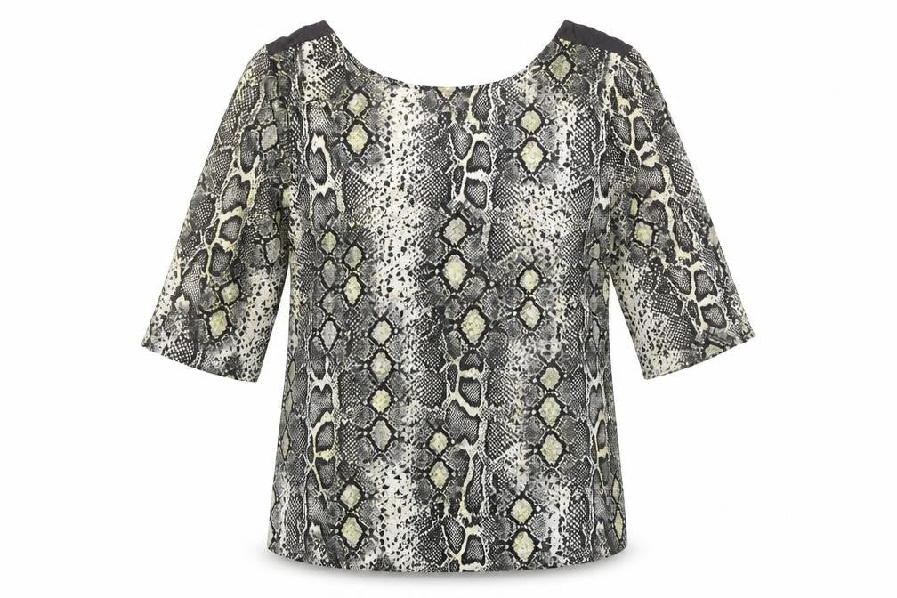 Next Womens Green Animal Print Viscose Basic T-Shirt Size 12 Scoop Neck - Snake Print