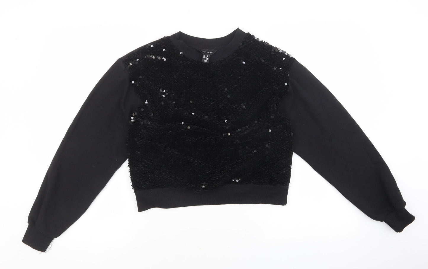 New Look Womens Black Geometric Polyester Pullover Sweatshirt Size 10 Pullover - Sequin detail.