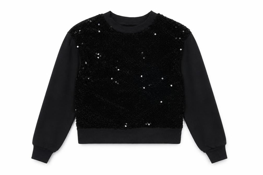 New Look Womens Black Geometric Polyester Pullover Sweatshirt Size 10 Pullover - Sequin detail.