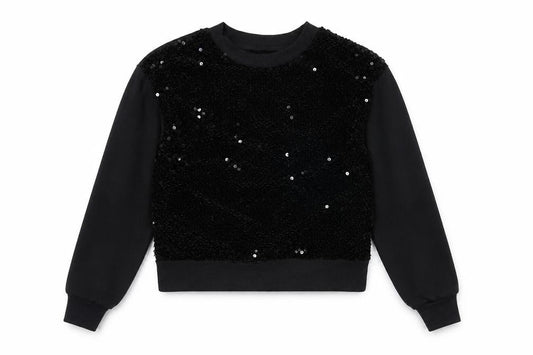 New Look Womens Black Geometric Polyester Pullover Sweatshirt Size 10 Pullover - Sequin detail.