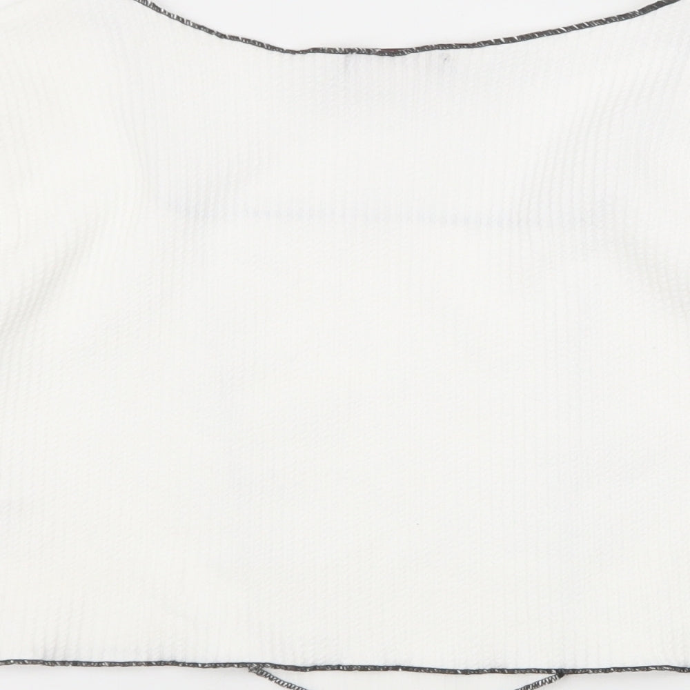 Vigo Womens White Geometric Polyester Basic T-Shirt Size 10 Square Neck - Black stitching