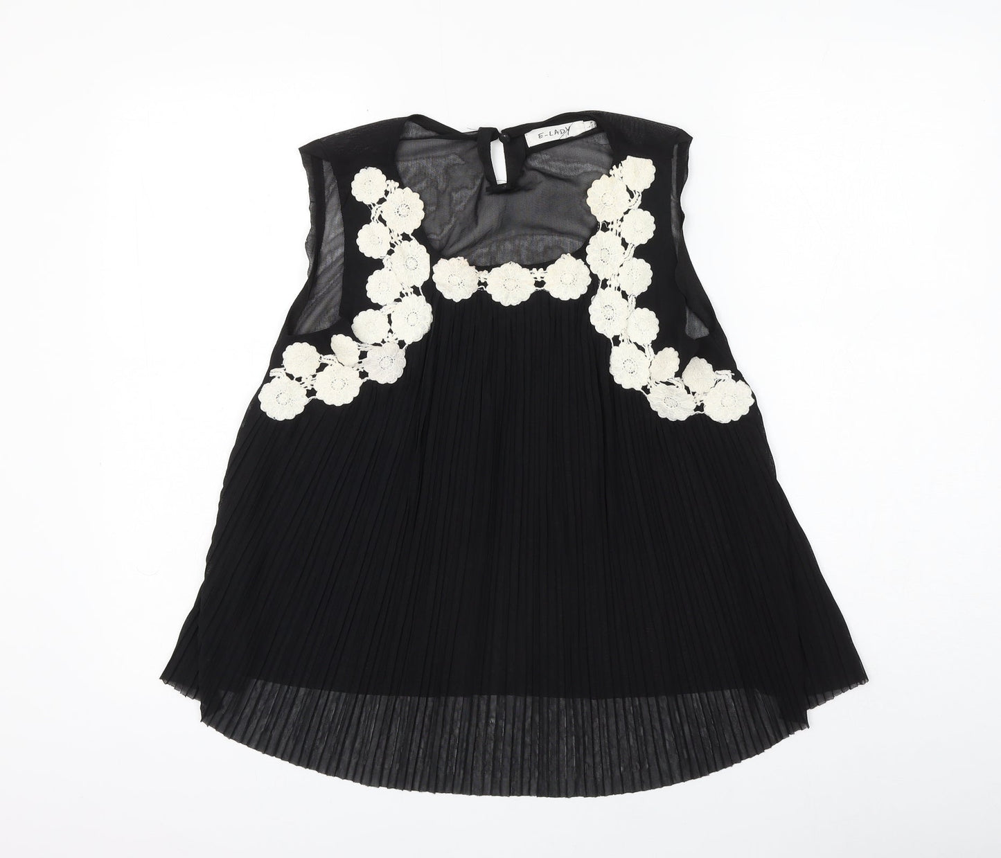 E-Lady Womens Black Polyester Basic Blouse Size L Round Neck - Flower