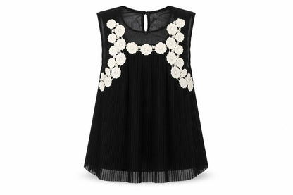 E-Lady Womens Black Polyester Basic Blouse Size L Round Neck - Flower