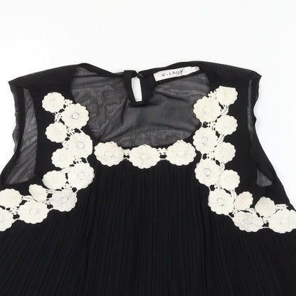 E-Lady Womens Black Polyester Basic Blouse Size L Round Neck - Flower