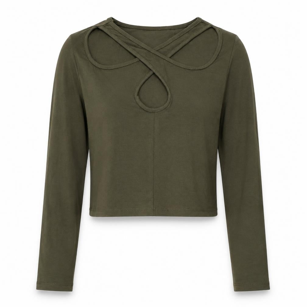 Join Life Womens Green Cotton Cropped T-Shirt Size S V-Neck