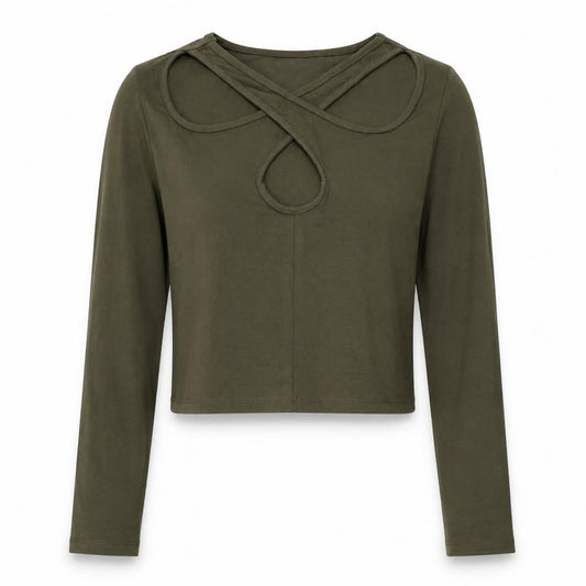 Join Life Womens Green Cotton Cropped T-Shirt Size S V-Neck