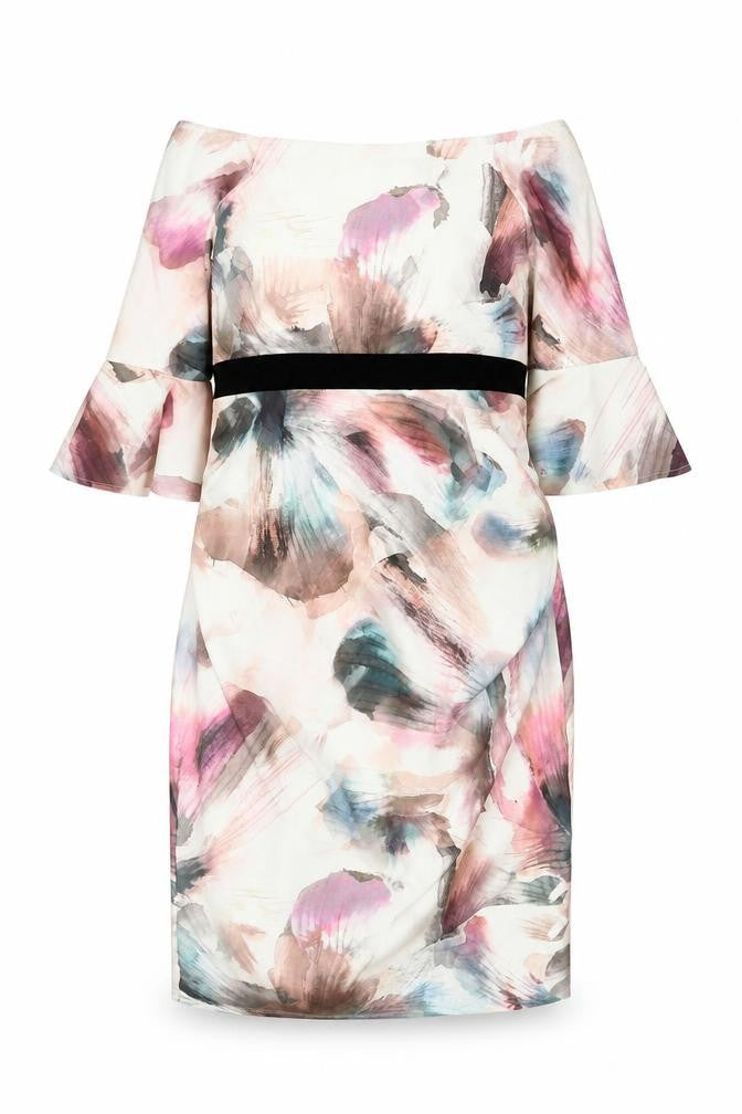 Little Mistress Womens Multicoloured Geometric Polyester Shift Size 10 Boat Neck Zip