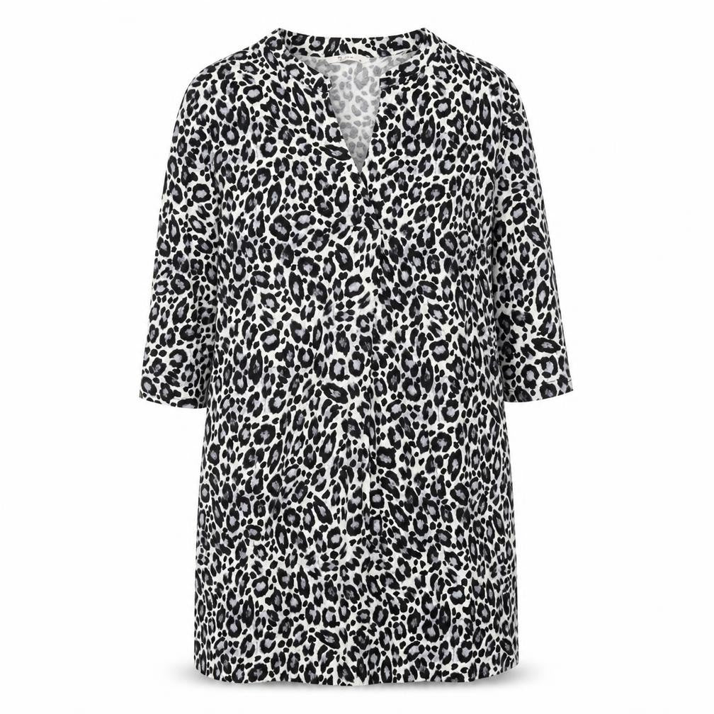 TU Womens White Animal Print Viscose Shift Size 10 V-Neck Pullover - Leopard Print