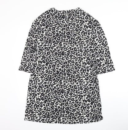 Tu Womens White Animal Print Viscose Shift Size 10 V-Neck Pullover - Leopard Print