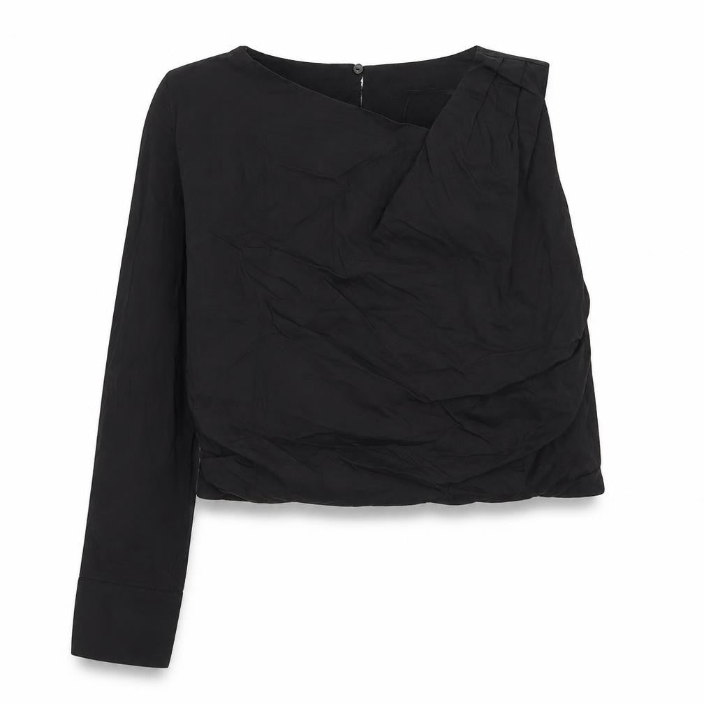 Zara Womens Black Cotton Cropped Blouse Size S One Shoulder