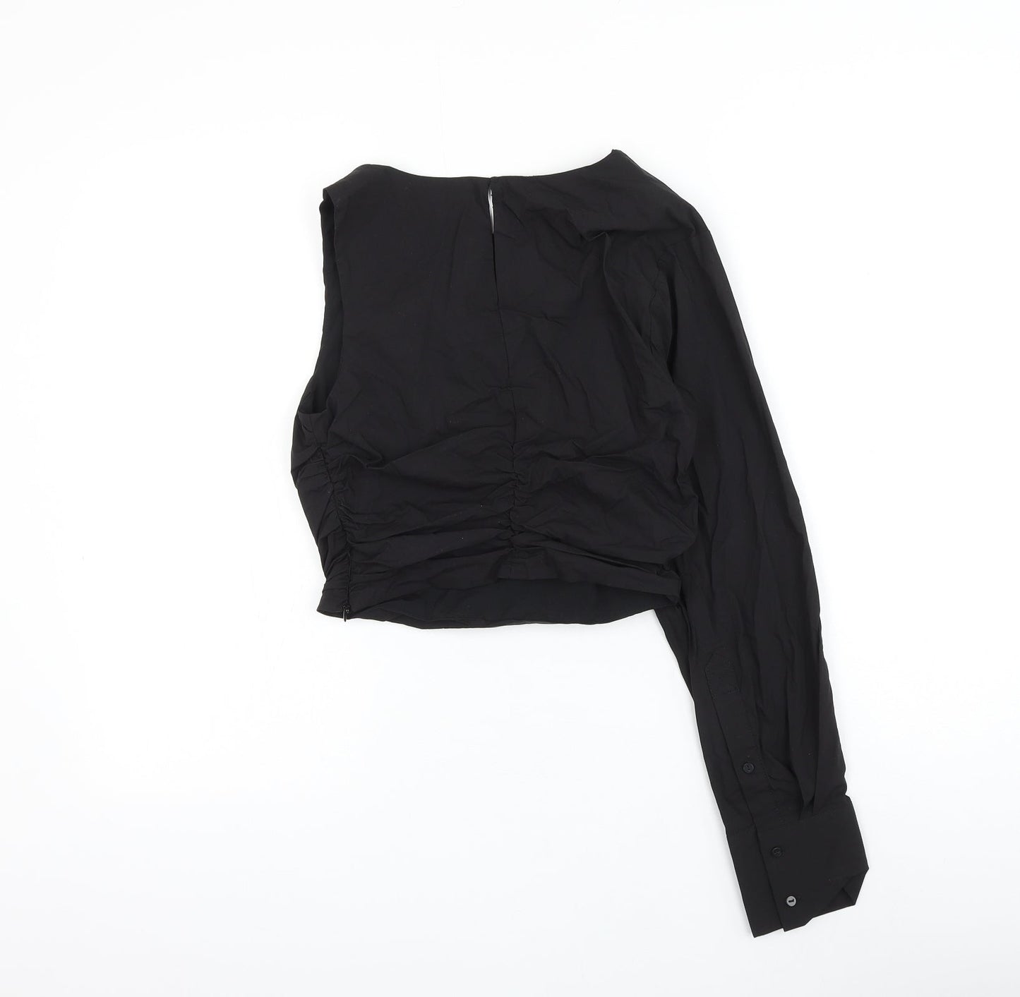 Zara Womens Black Cotton Cropped Blouse Size S One Shoulder