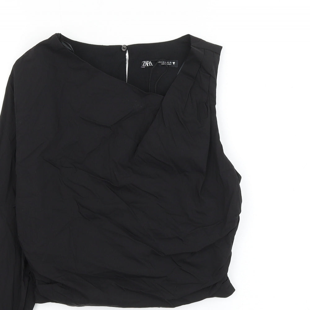 Zara Womens Black Cotton Cropped Blouse Size S One Shoulder
