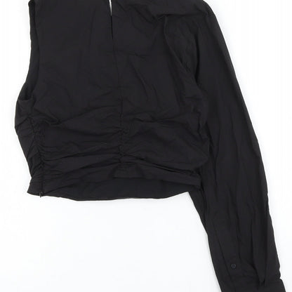 Zara Womens Black Cotton Cropped Blouse Size S One Shoulder