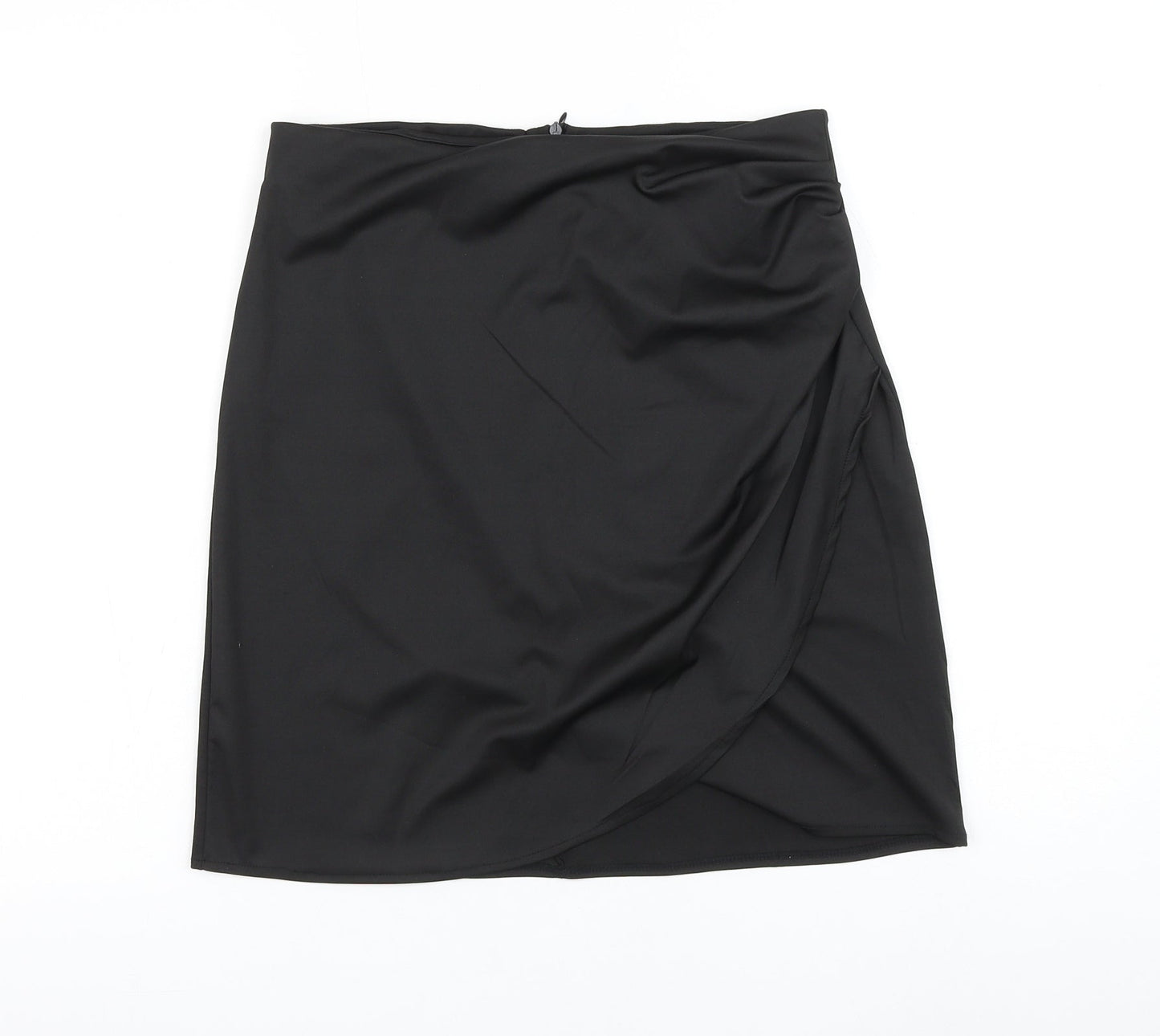 Preworn Womens Black Polyester Mini Skirt Size 30 in Zip - Ruched