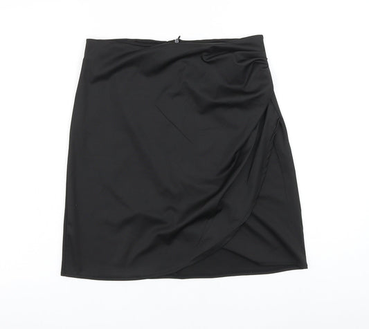Preworn Womens Black Polyester Mini Skirt Size 30 in Zip - Ruched