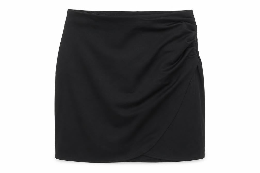 Preworn Womens Black Polyester Mini Skirt Size 30 in Zip - Ruched