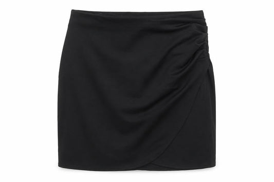 Preworn Womens Black Polyester Mini Skirt Size 30 in Zip - Ruched
