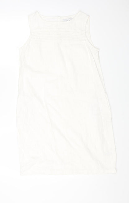 Next Womens White Viscose A-Line Size 8 Round Neck Button