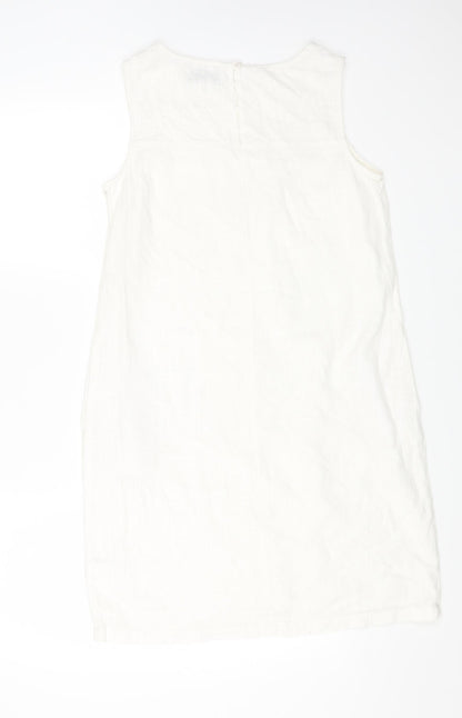 Next Womens White Viscose A-Line Size 8 Round Neck Button