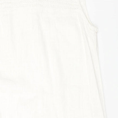 Next Womens White Viscose A-Line Size 8 Round Neck Button