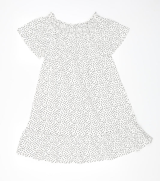 Roman Womens White Polka Dot Cotton A-Line Size 12 Off the Shoulder Pullover