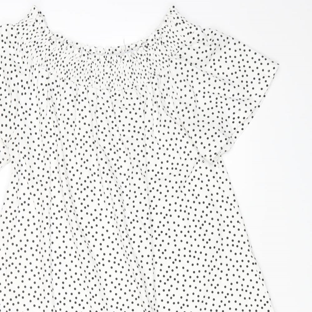Roman Womens White Polka Dot Cotton A-Line Size 12 Off the Shoulder Pullover
