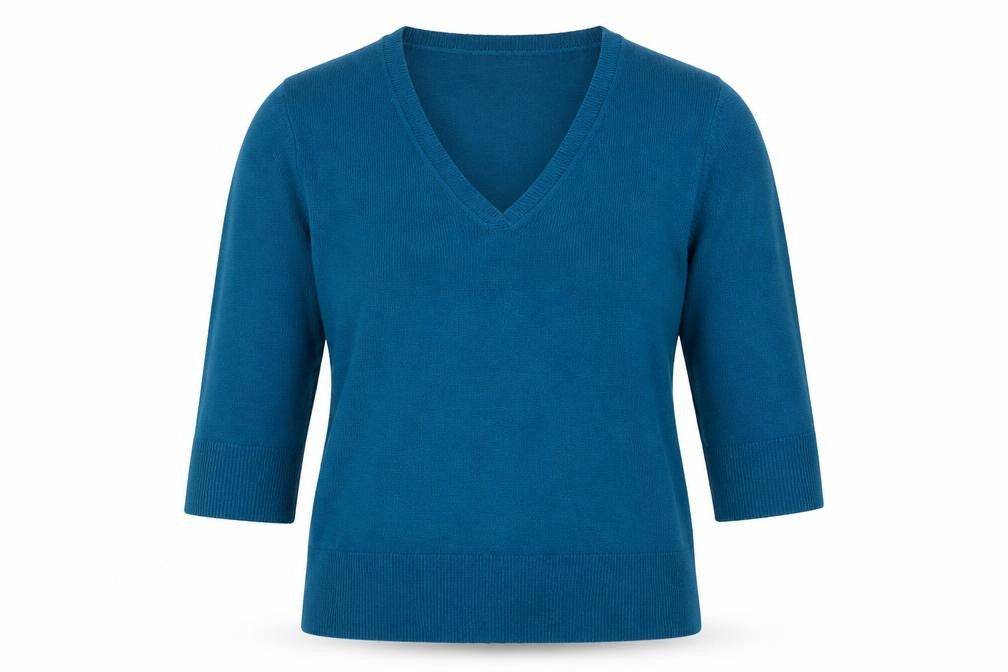 M&Co Womens Blue V-Neck Acrylic Pullover Jumper Size XL