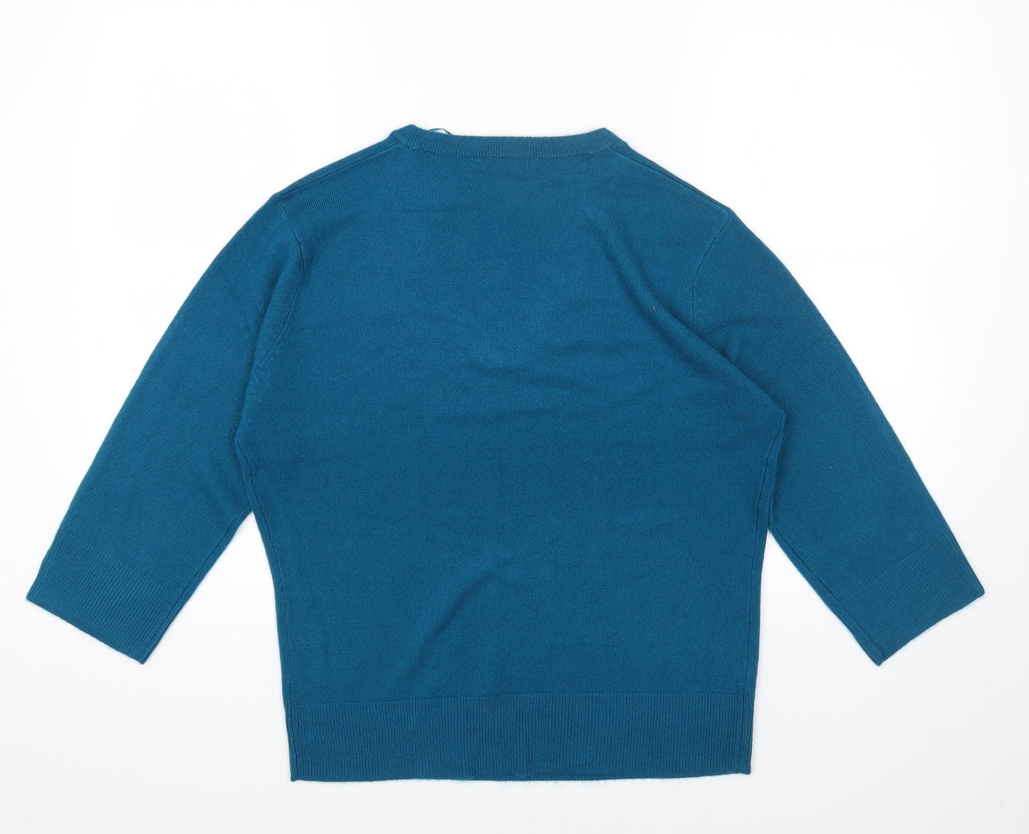 M&Co Womens Blue V-Neck Acrylic Pullover Jumper Size XL