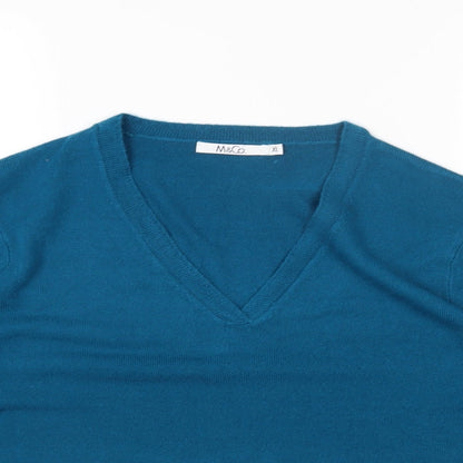 M&Co Womens Blue V-Neck Acrylic Pullover Jumper Size XL