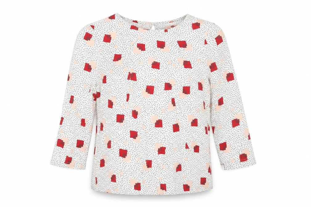 Marks & Spencer Womens Multicoloured Geometric Viscose Basic Blouse Size 8 Round Neck