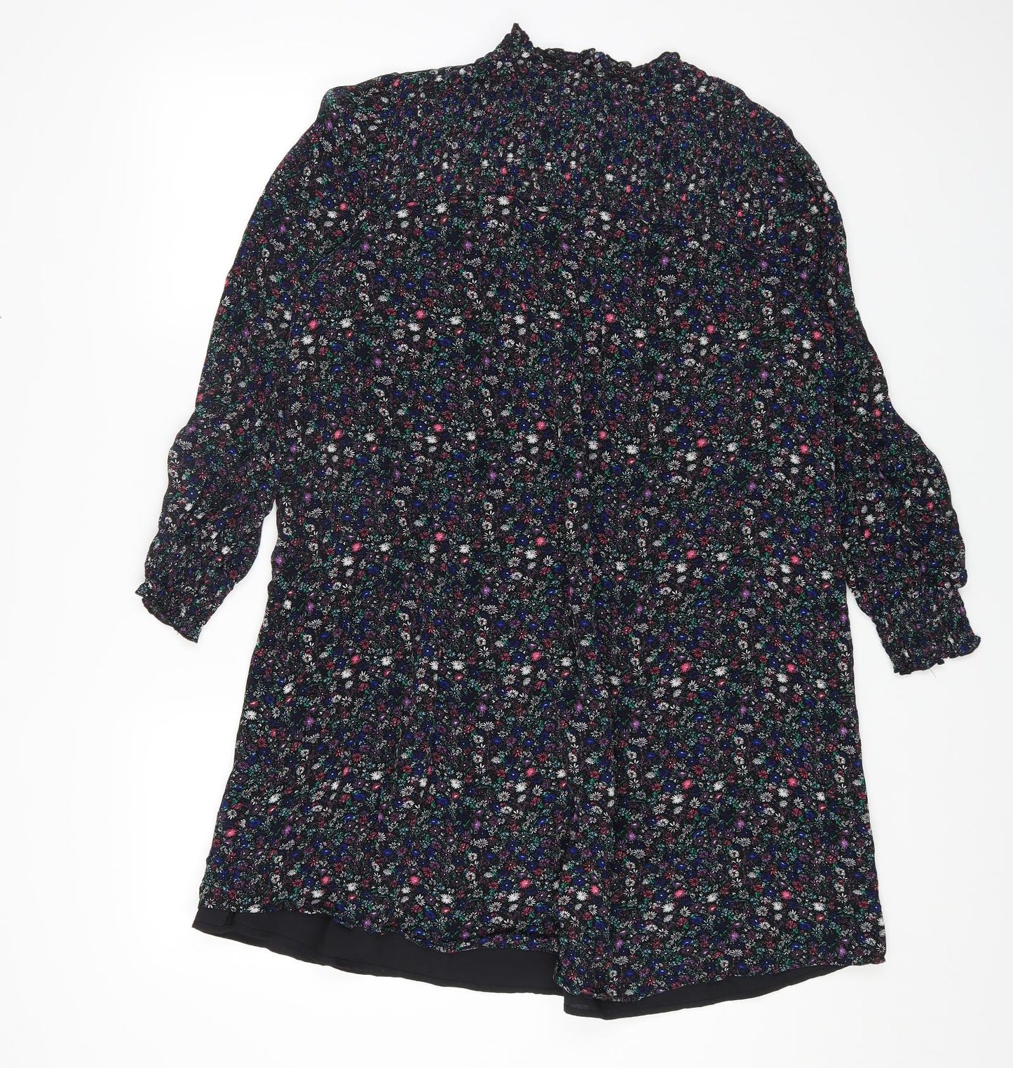 Marks and Spencer Womens Multicoloured Floral Polyester A-Line Size 12 Round Neck Button